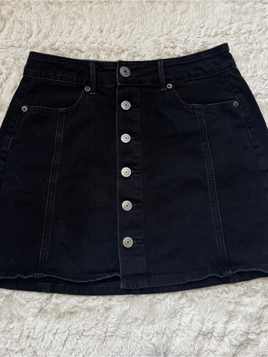 American Eagle Outfitters Dresses & Skirts - American Eagle Black Denim Button Front Mini Skirt High Rise A-Line Size 2